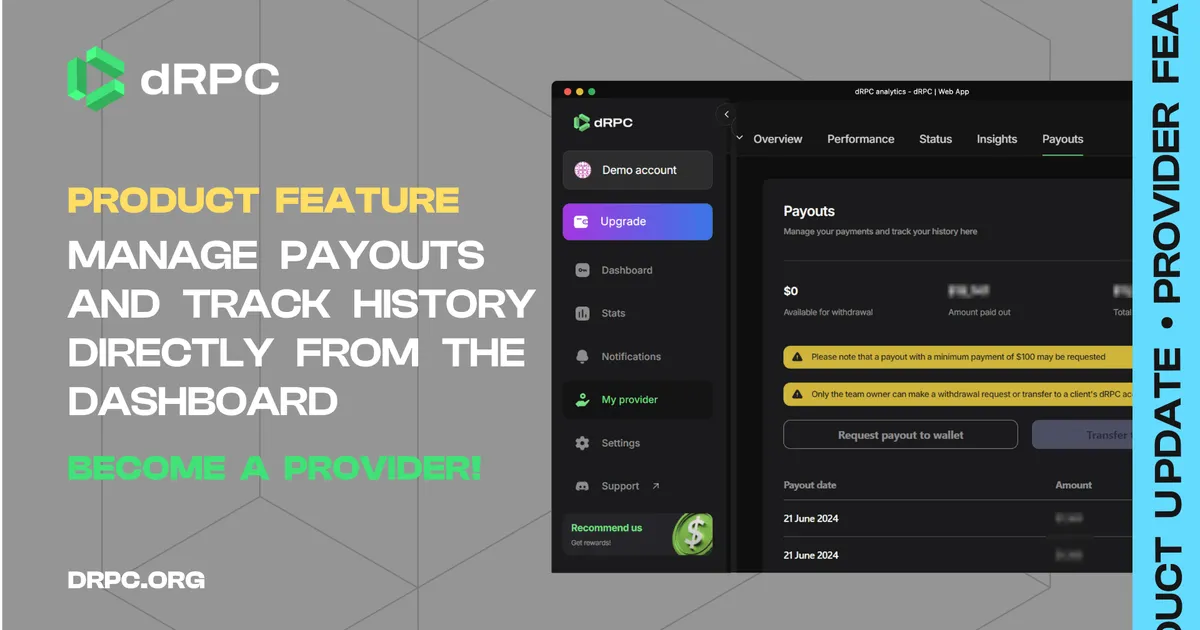 dRPC Product Update: Provider Features – Payouts