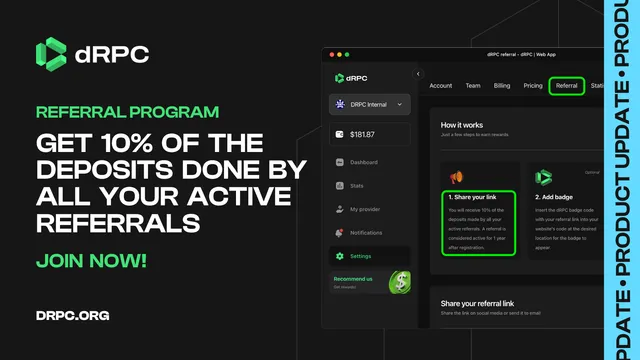 Join dRPC Referral Program: 10% in credits from all deposits