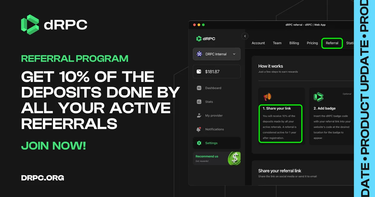 Join dRPC Referral Program: 10% in credits from all deposits